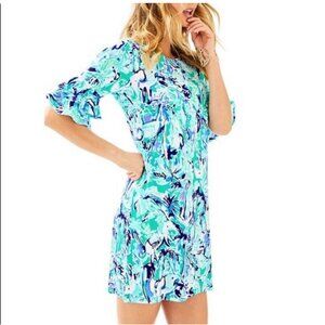 Lilly Pulitzer Dress Small  Tropical  Appeal 3/4 Ruffle Shift 28193 Preppy